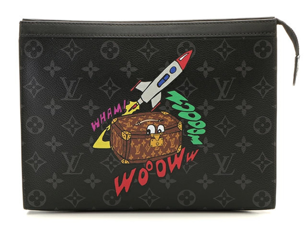 Louis Vuitton Pochette Voyage Clutch Bag Monogram Eclipse Black NS